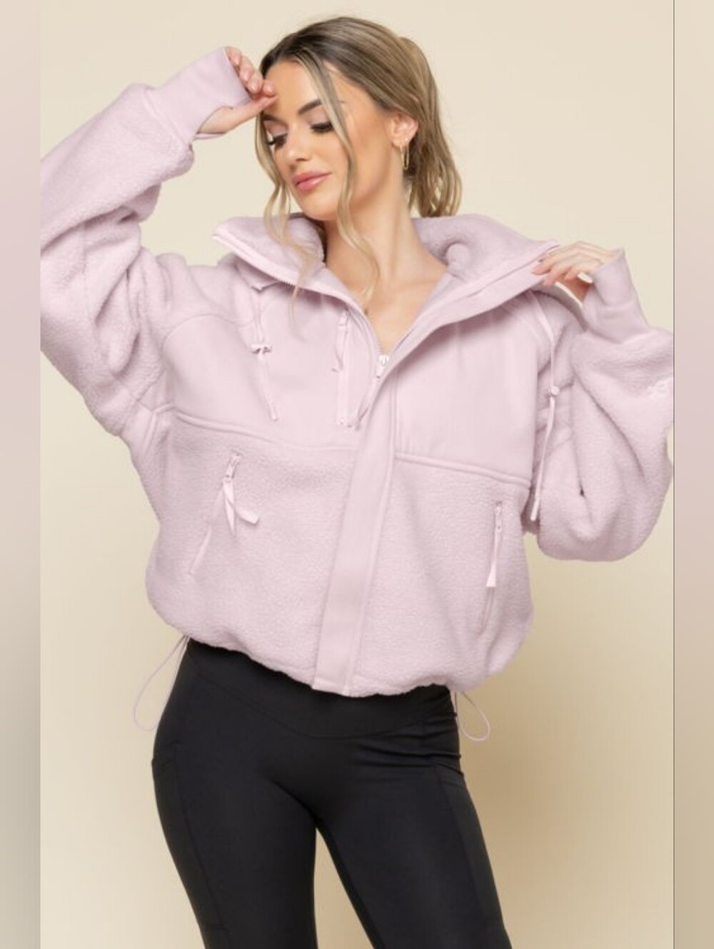 POPFLEX Plush Zip-Up Jacket in Light Lavender Pink